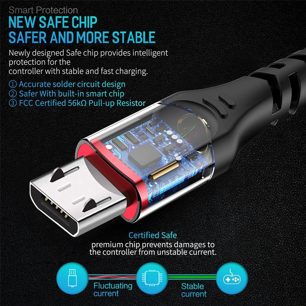 KOOWOD PS4 Controller Charger Charging Cable 2 Pack 10FT Nylon Braided Micro US