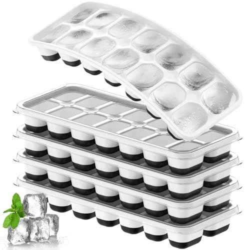 Ice Cube Tray 5 Pack, Stackable Silicone Ice Cube Trays with Lid– 5 pcs Black