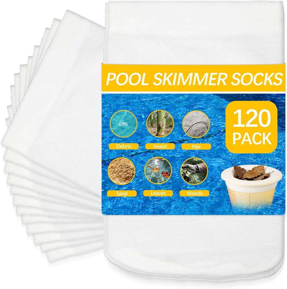 120 Pack Pool Filter Socks for Skimmer Baskets, Reusable Pool Skimmer Socks for
