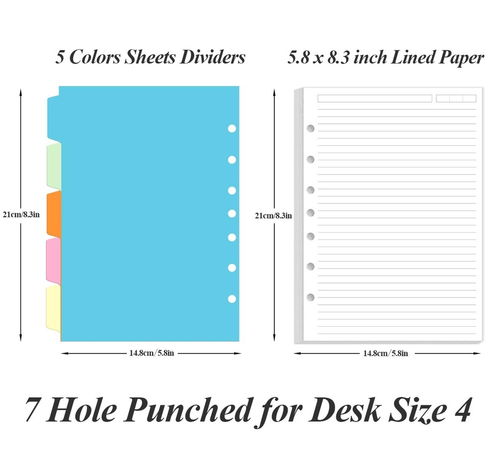 7-Hole Lined Paper Refills for Mini Binder - 100 Sheets/200 Pages 7 White