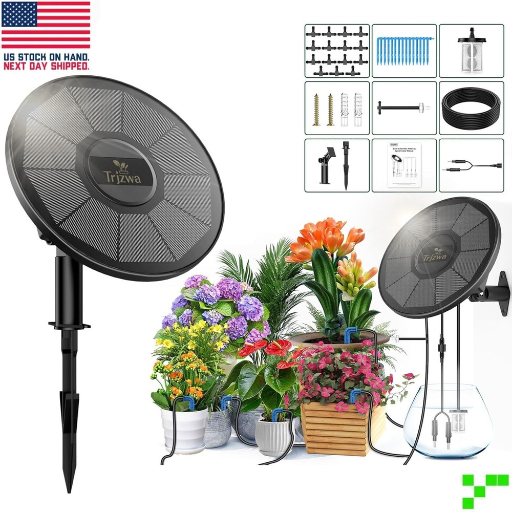 Solar Automatic Drip Irrigation System Kit Plant Watering Timer Indoor/Outdoor