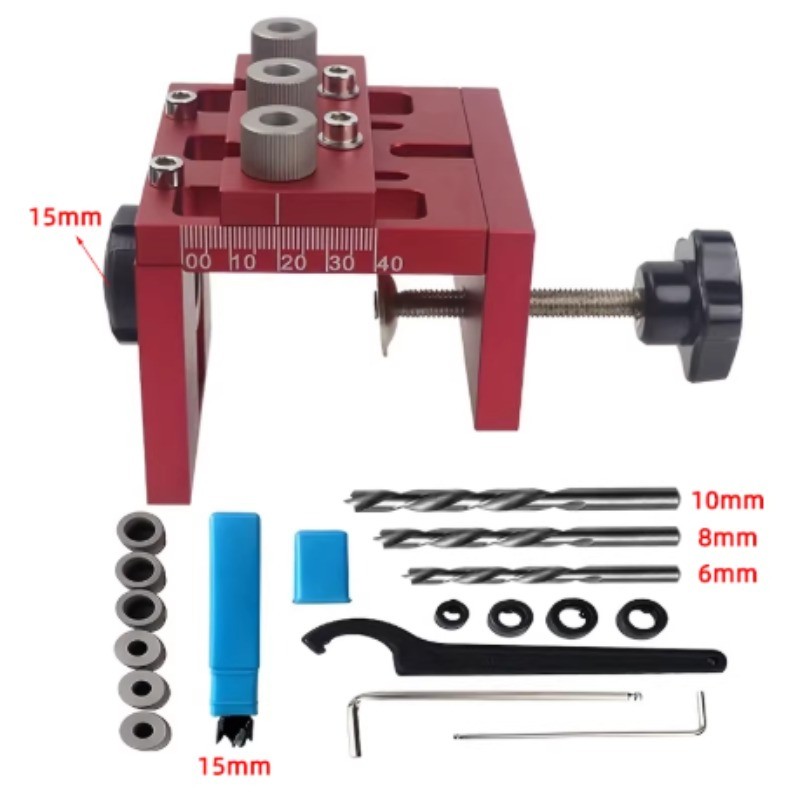Woodworking Panel Joining Drilling Tool with Adjustable Hole-Cutting Guide