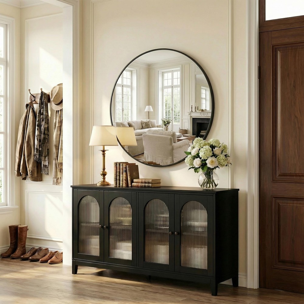 24 Inch Round Mirror for Wall, Round Bathroom Mirror, Circle Wall Mirrors wit...