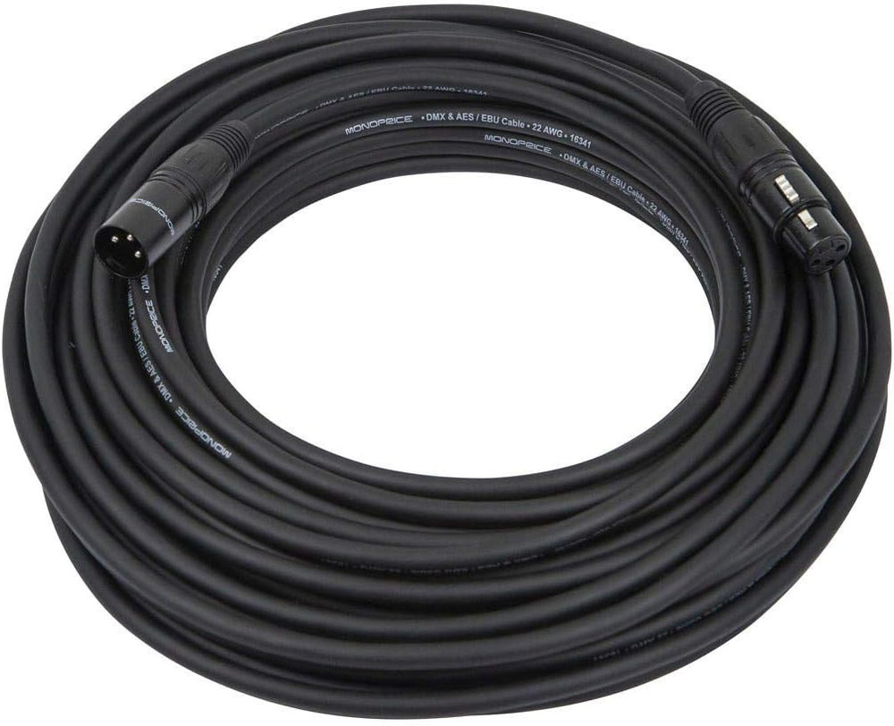 100ft AES/EBU DMX Lighting Cable - 22AWG, Black, Shielded