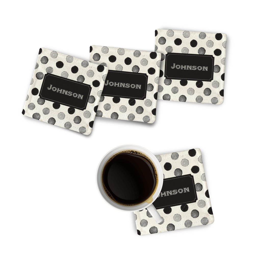 Fabric Coaster: Black Polkadot