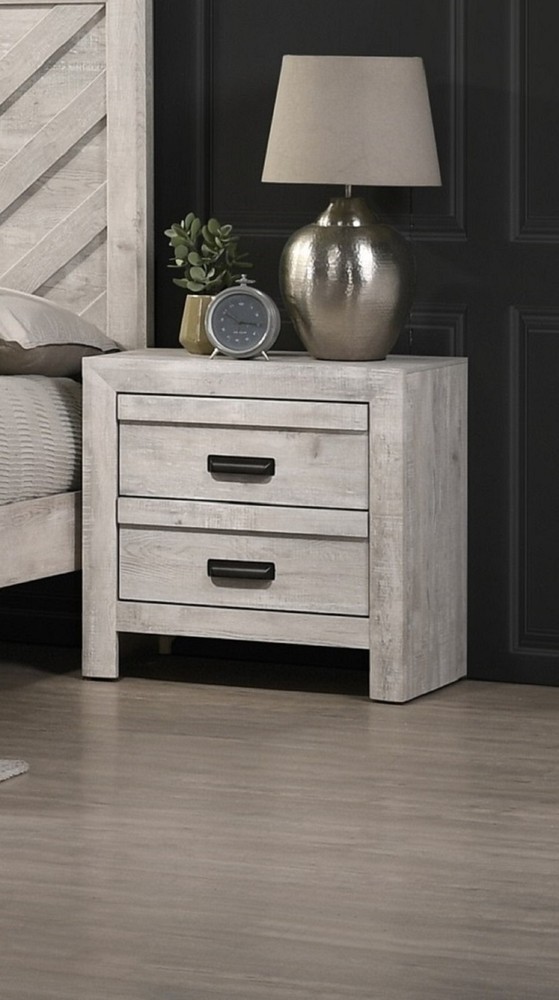 1pc Contemporary Nightstand End Table with Two Storage Drawers Rustic