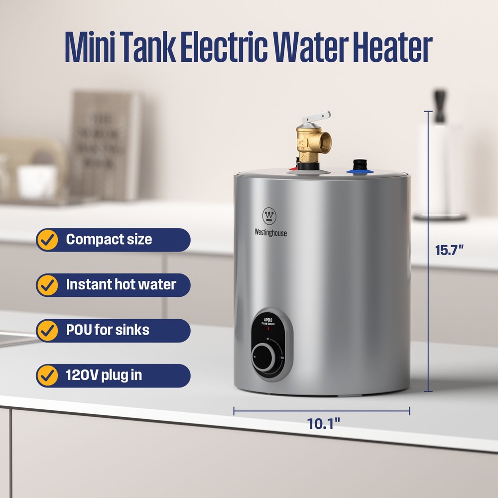 1.5 Gallon Electric Mini Tank Hot Water Heater 1440W Compact Storage Tank Heater
