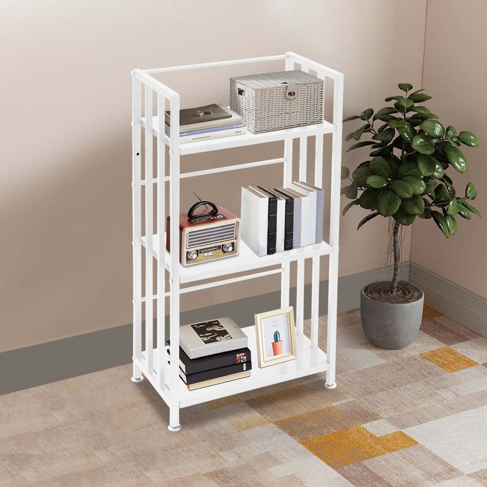 Open Shelf Bookcase, 3-Tier Display Rack, White, Baking Paint, Floor Mount