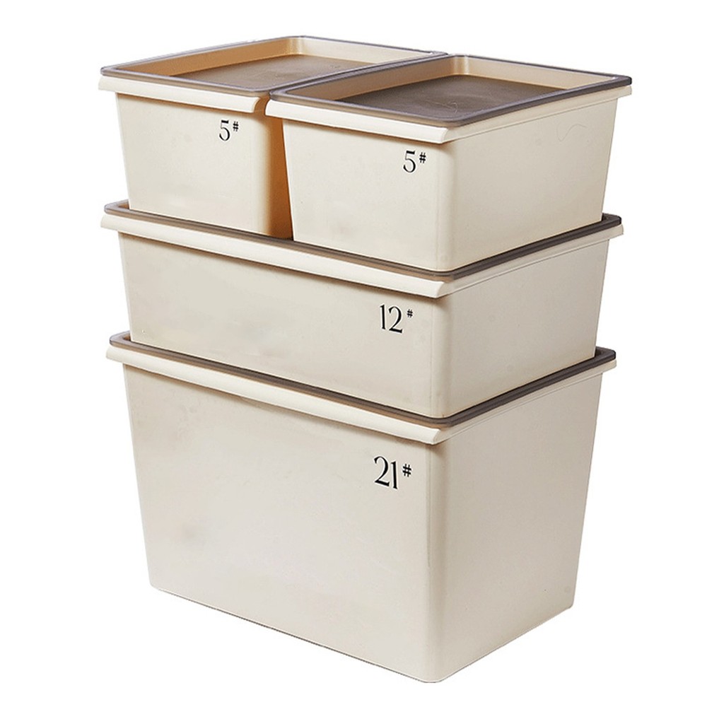 Storage Bin Plastic Box with Lid Stackable Cream Style Ample Capacity Grooved Bo