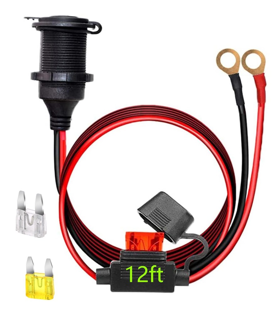 Dongge 12V/24V Fixed Thread Cigarette Lighter Socket Extension 12 FT, 12 FT