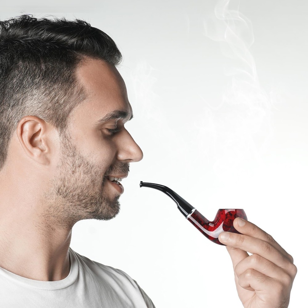 Joyoldelf Tobacco Pipe, Classic Smoking Pipe with Foldable 9 Piece Set, red
