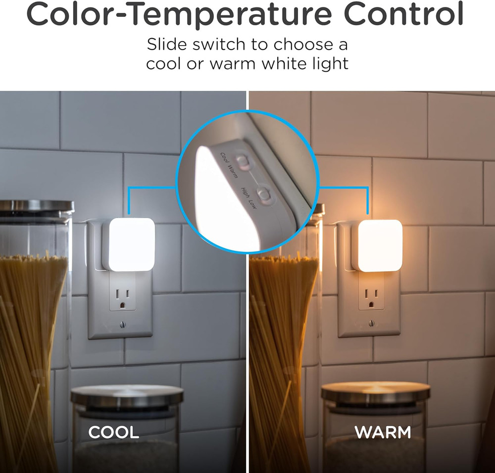 Dimmable LED Night Light, Plug-In, Dusk to Dawn Sensor, Adjustable, Compact, 4 S
