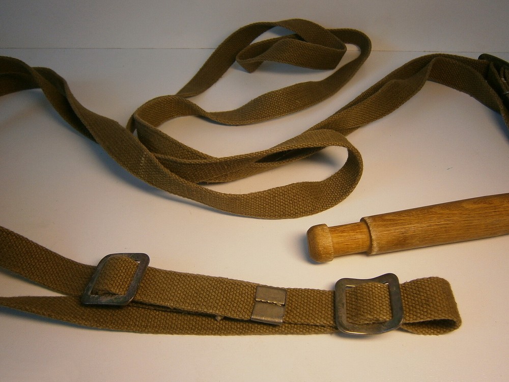 Vtg Soviet Military Heavy Duty Carrying Strap Wooden Handle Strap-A-Handle 70"