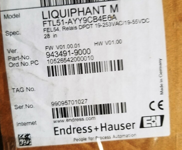 Endress Hauser Liquiphant M FTL51-AYY9CB4E6A Level Switch w/28" Extension SS