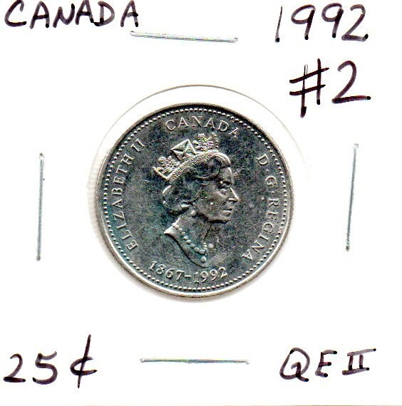 1992 design 2 Canadian 25 Cent Quarter circulated