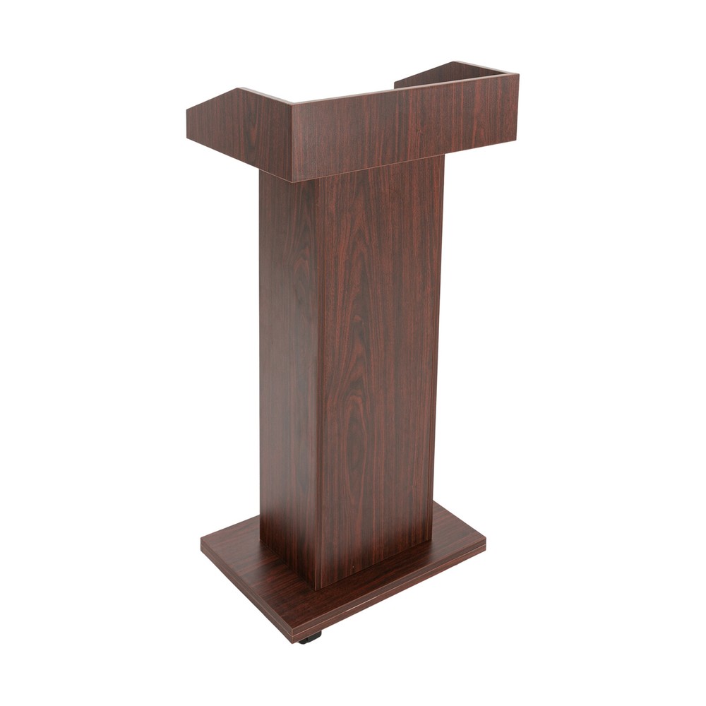 Brown Mobile 43" Height Rolling Podium, Lectern, Laptop Workstation + 4 Wheels