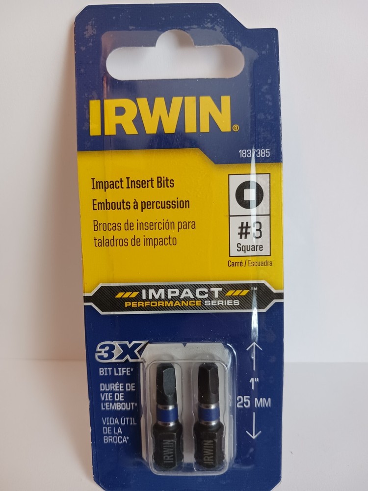 Irwin #1837385 Impact Insert Bit, #3 SQUARE, 2PK, 1"