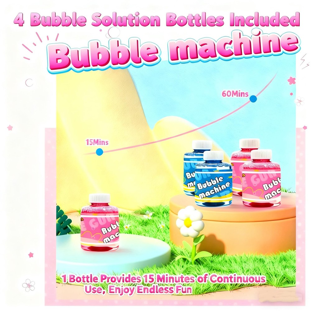 Bubble Machine 2 Pack for Kids, Automatic Light Up Bubble Blower with 4 Bottles