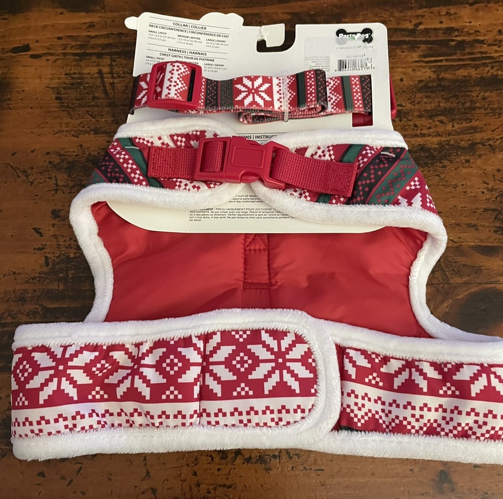 Christmas Dog Harness with collar Size Large