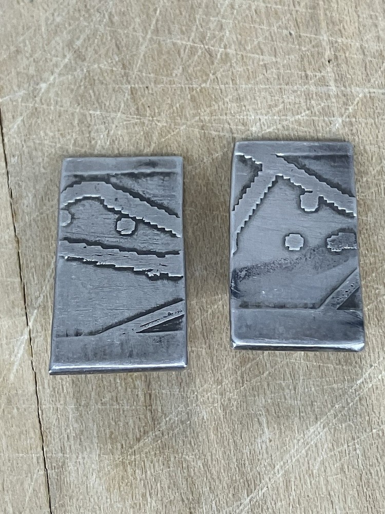 Handcrafted sterling silver studs featuring oxidized Southwestern Style Native
