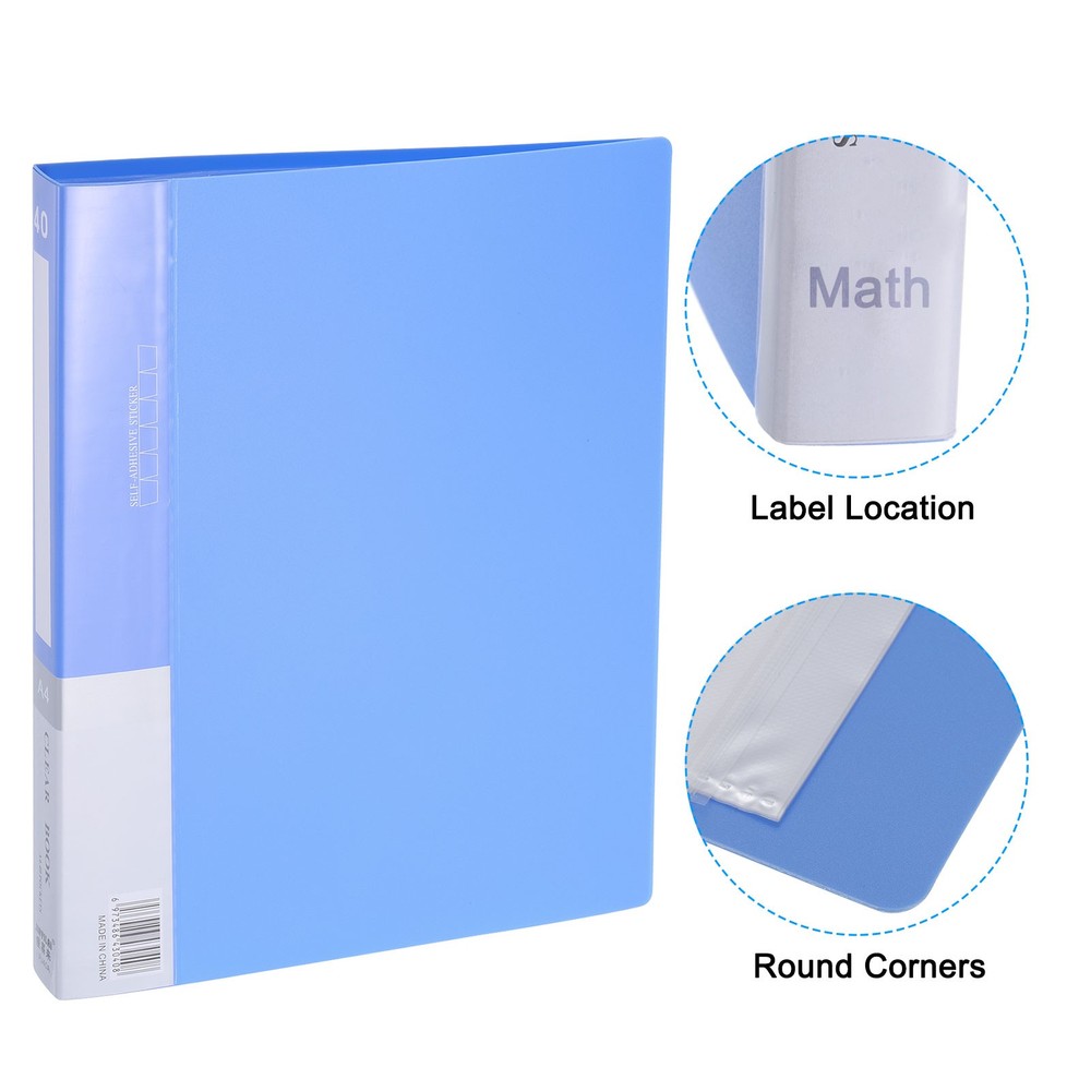 11.6 x 8.3'' Binder with Plastic Sleeve, 40 Pages Sheet Protector, Light Blue
