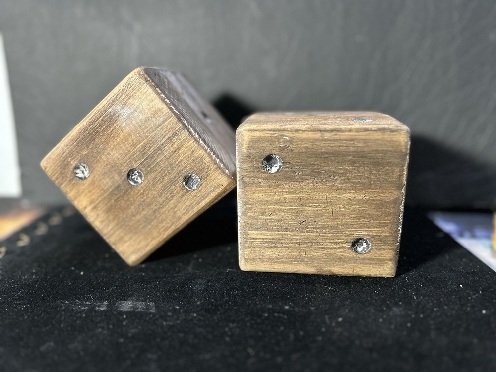 2 Wood Block Dice 4”x4”. # A105