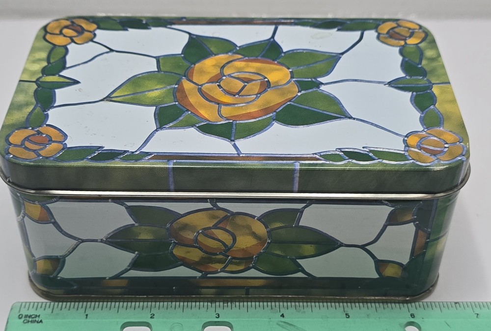 Multicolor Stained Glass Floral Style Decorative Rectangle Tin