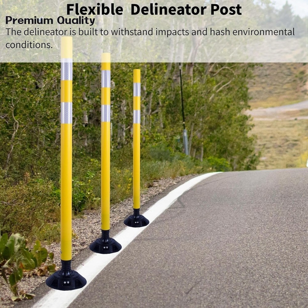 8PCS 48"Yellow Traffic Delineator Posts Spring Channelizer Posts for Road Safety