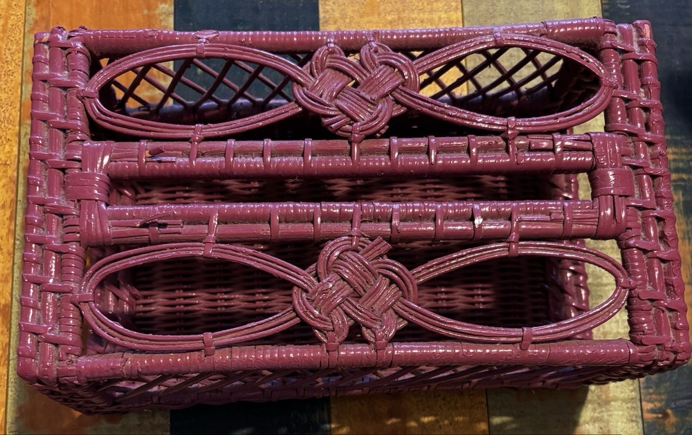 VINTAGE Mauve Pink Wicker Rectangular Tissue Box Cover Holder RARE