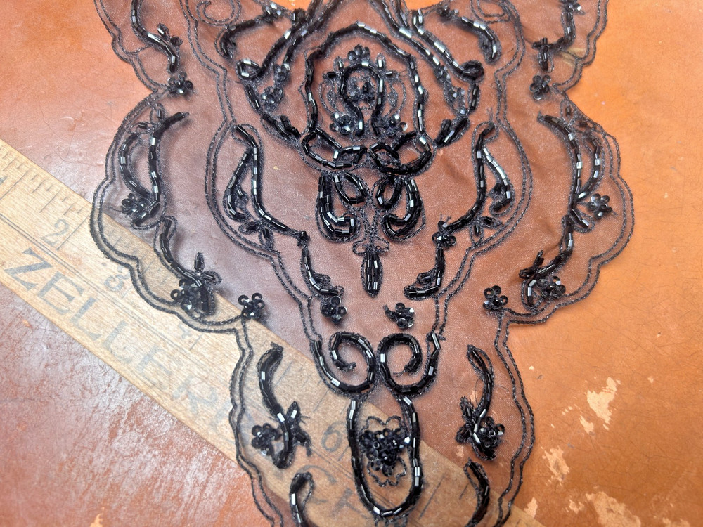 collar sheer hand sewn beaded sequins black 1pc