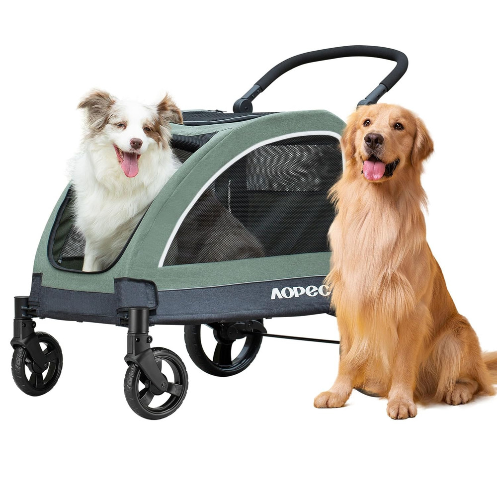Large Dog Stroller - Dual Entry Safety Folding Pet Stroller with Adjustable Hand