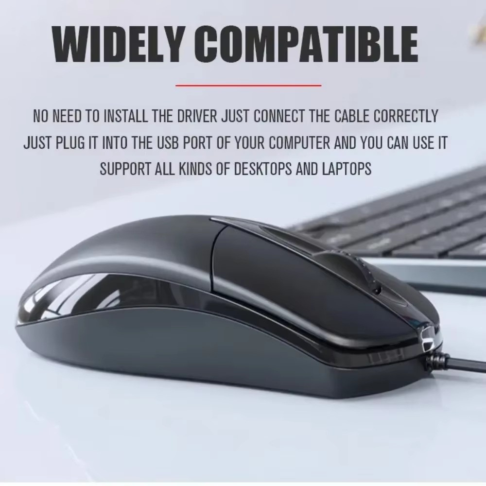 USB 2.0 Optical Wired Scroll Wheel Mouse PC Laptop Notebook Desktop Black Mice