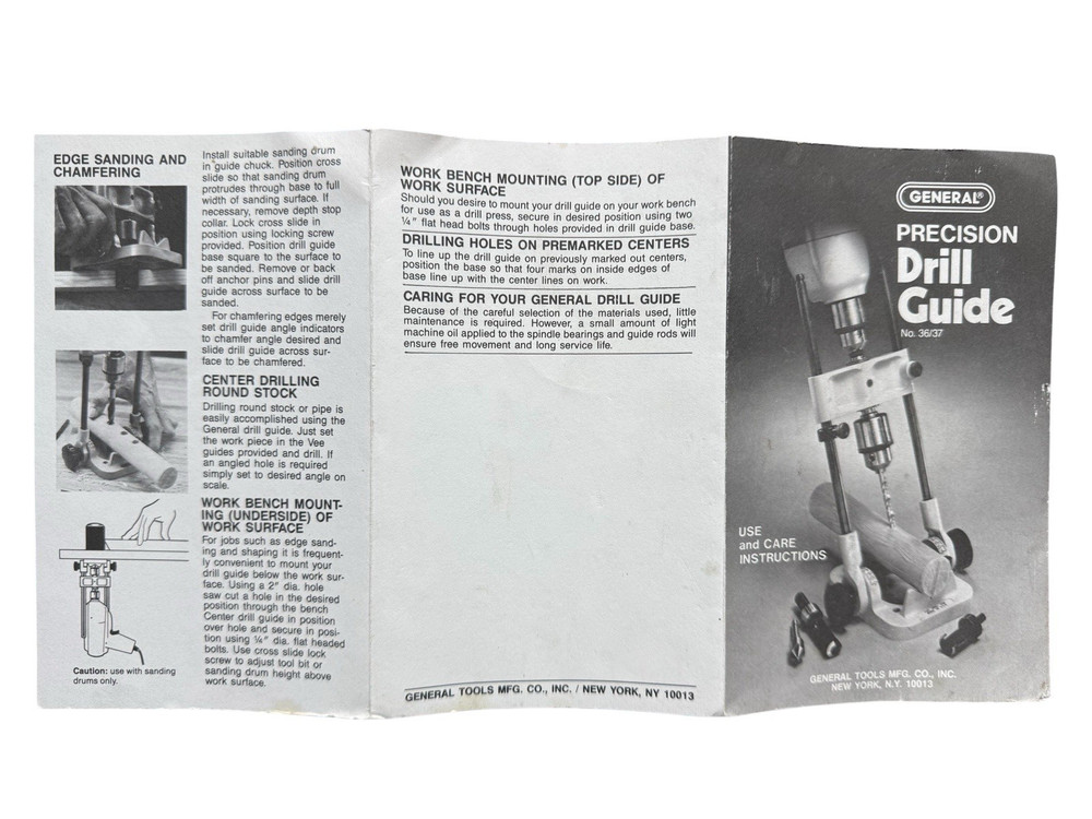 GENERAL TOOLS Precision Drill Guide No. 36/37 w/Chuck For 3/8" Handheld Drill