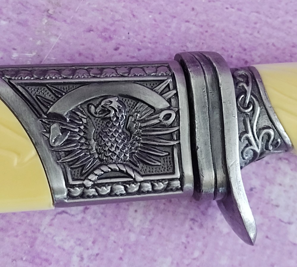 Etched Eagle Bayonet Fixed Blade Knife 6in with Sheath Box Eagle Handle Unique