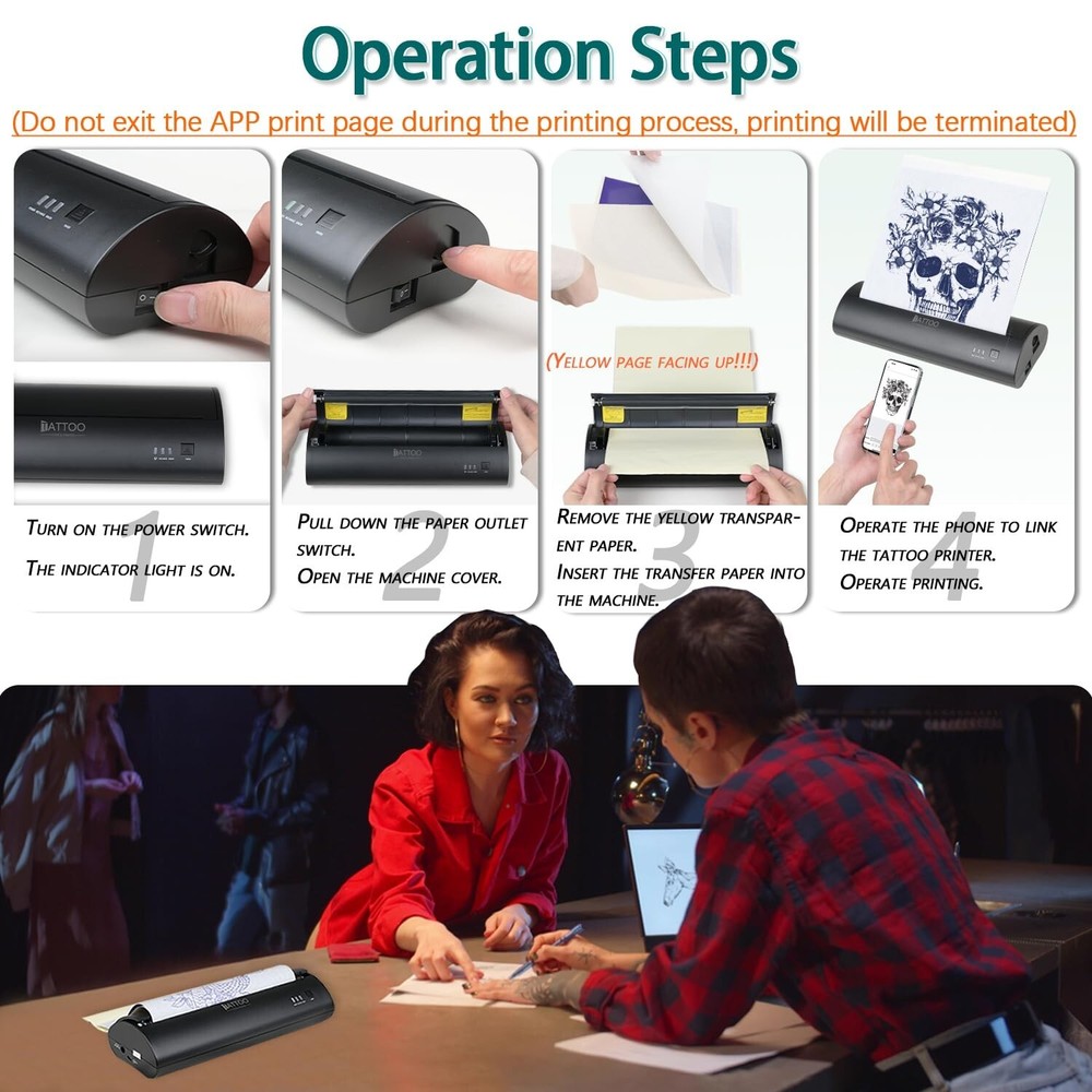 Atelics Wireless Tattoo Transfer Stencil Printer, with Storage Case