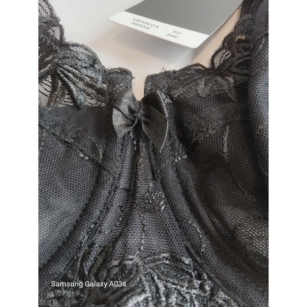 Deyllo Lace Bra Full Coverage Size 36E (DD) See Through Underwire Sheer Black