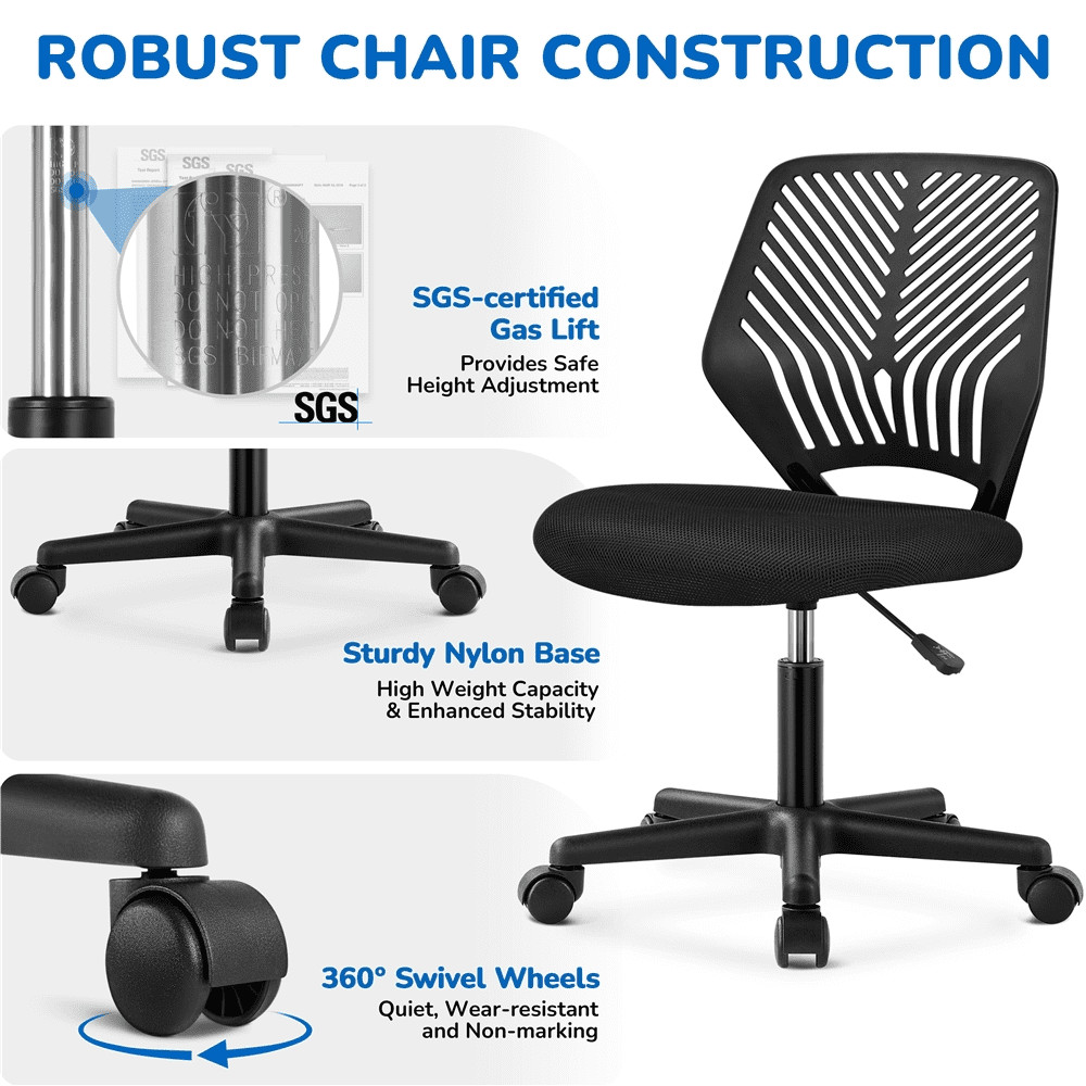 Adjustable Armless Mid Back Office Chair Black