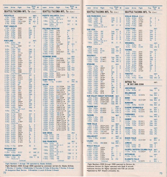 Alaska Airlines timetable 1989/04/02