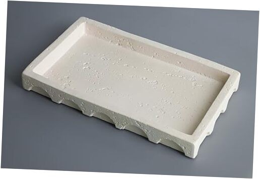 Decorative Tray with Semi-Circular Pattern Edge,Rectangular Concrete Beige