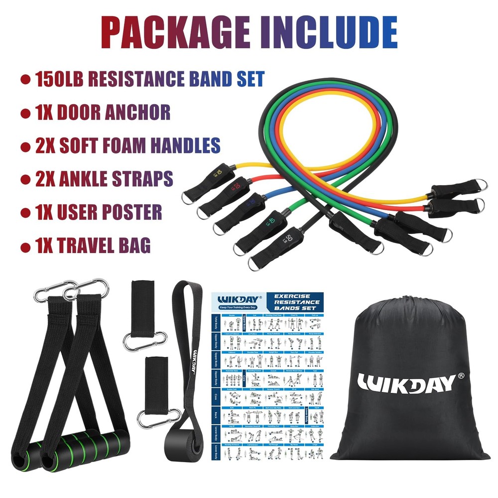 WIKDAY Exercise Resistance Bands with Handles for Working Out, Multicolor