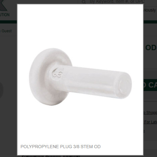 POLYPROPYLENE PLUG 3/8 STEM OD # PP0812W
