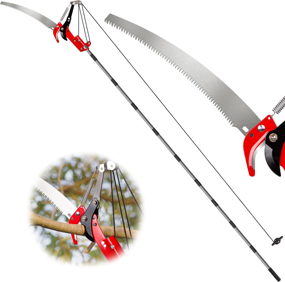 Manual Pole Saw, Pruning Saw, Tree Pruner with Steel Blade & Scissors, Tree Trim