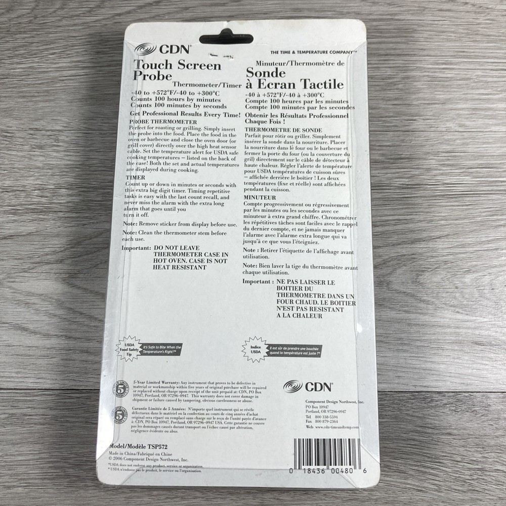 CDN Touch Screen Probe Thermometer Timer Model TSP572 New Sealed