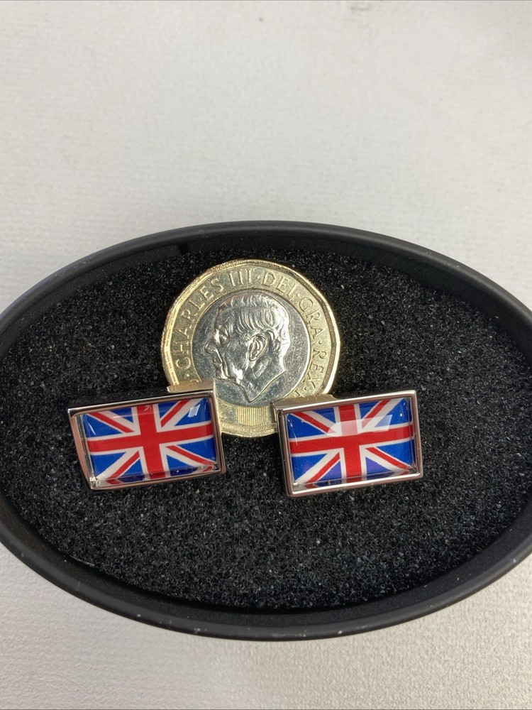 (RefJOH52) Union Jack Cuff links rectangular brand new in tin