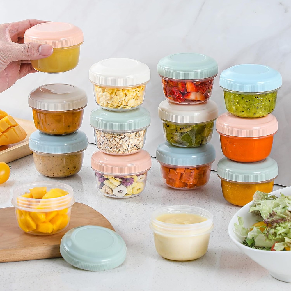 [16 Pack] 4 Oz Small Containers with Lids, Reusable Plastic Jars for Snack and P
