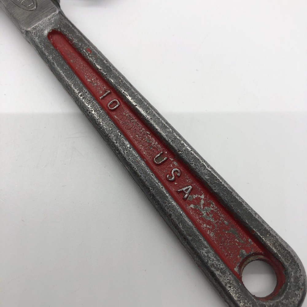 Vintage Stillson Trimo 10” Adjustable Pipe Wrench Red Handle