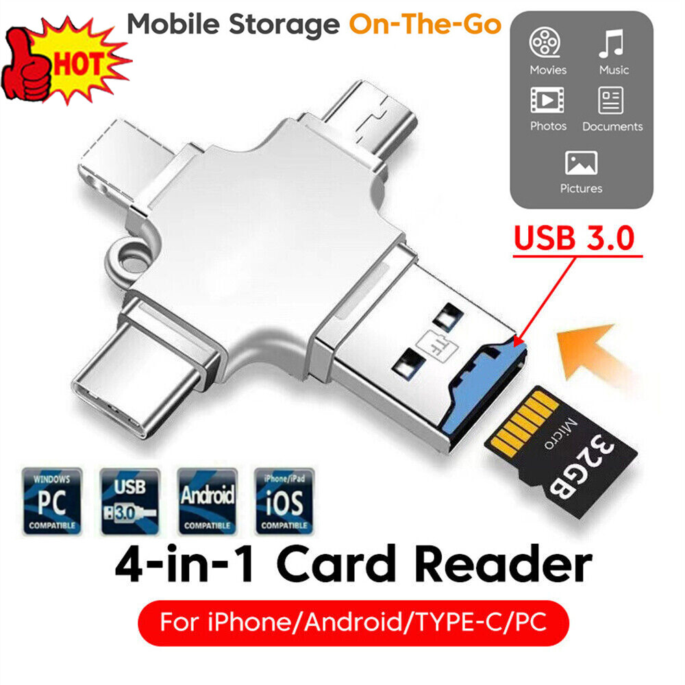4 in1 Flash Drive USB TF Memory Card Reader Adapter For Samsung iPhone Android🔥