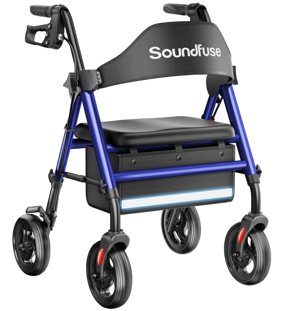 Foldable All-Terrain Rollator Walker with Seat, 8" Wheels, Adjustable Height
