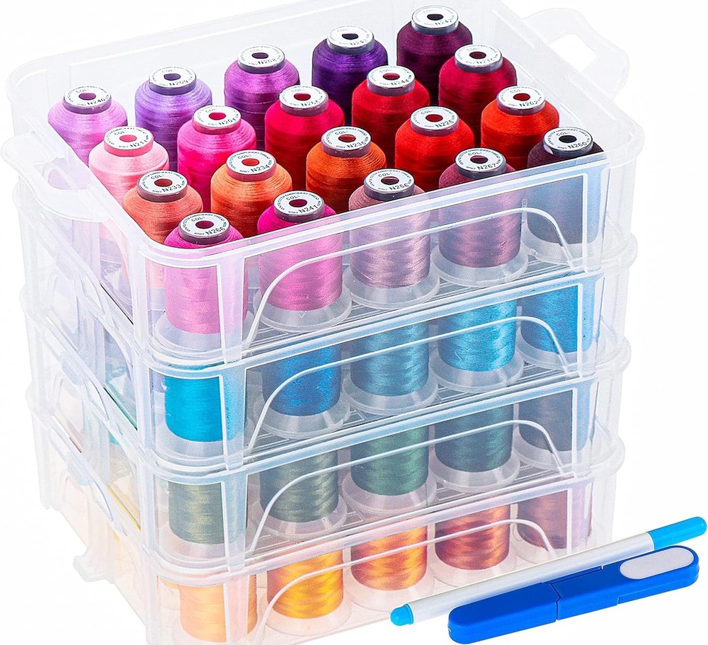 80 Spools 500m Each Embroidery Machine Thread with Clear Plastic Storage Box ...