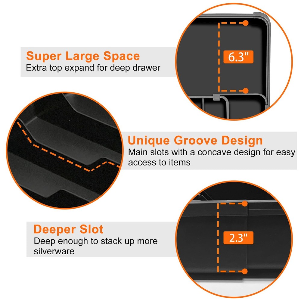 Spaclear Silverware Organizer - Expandable Kitchen Drawer Organizer, Black